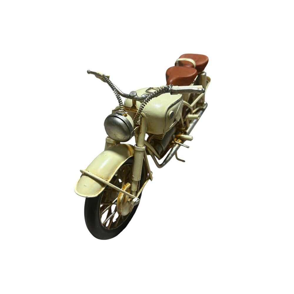 Collectible White Vintage-Style Motorcycle Metal Decorative Replica Two Seater - Picture 2 of 5